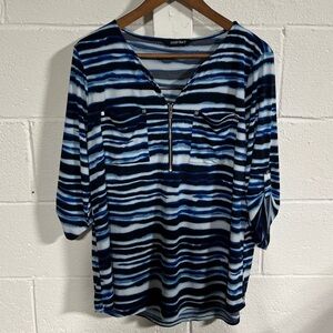 Ellen Tracy Blue Front Zipper Top Sz Medium